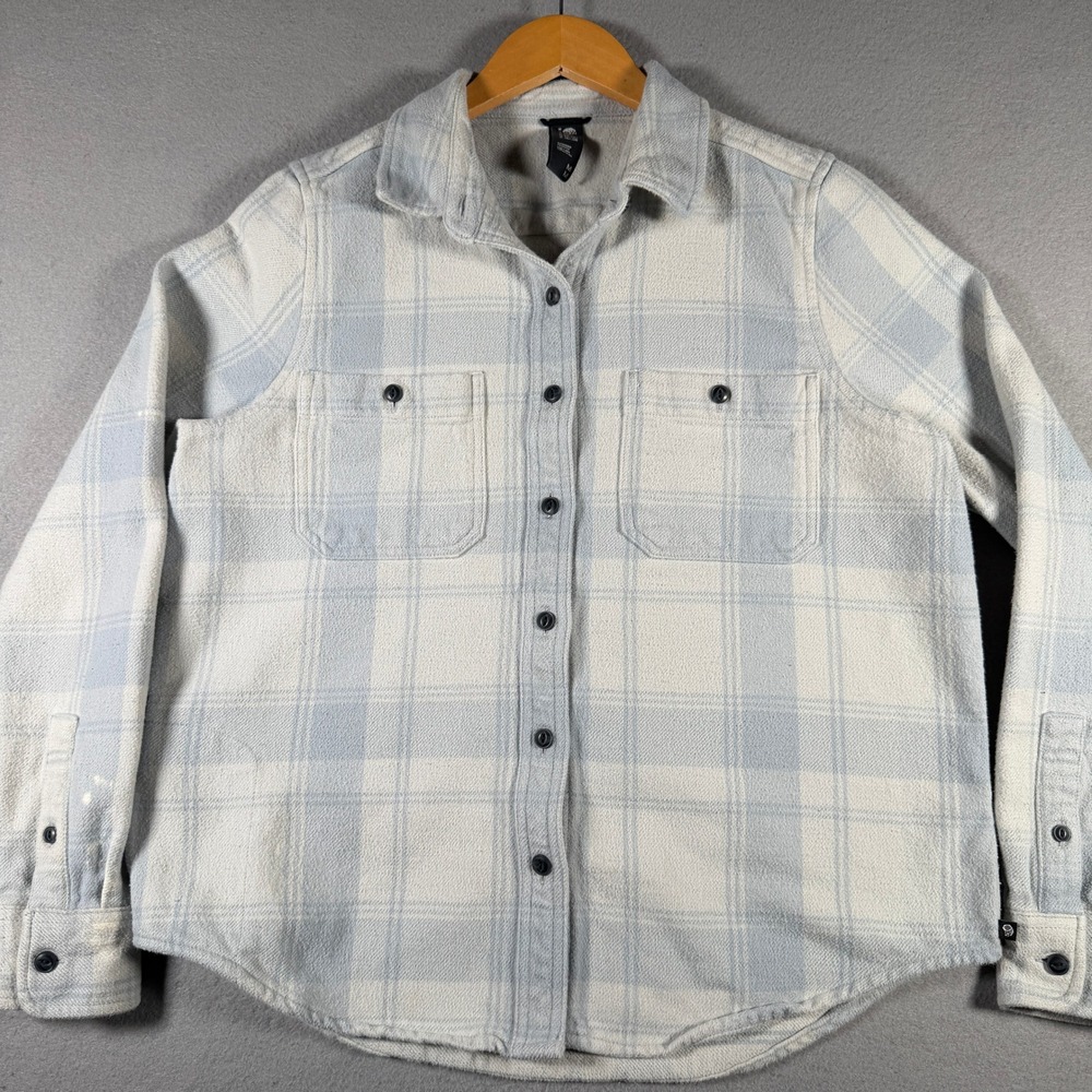 Mountain Hardwear Womens Organic Cotton Plaid Flannel Shirt Blue Grey OL9104 M